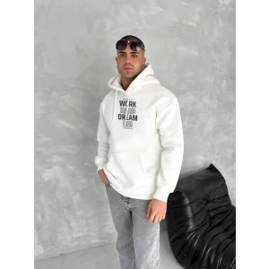 Kışlık Üç İplik Kapşonlu SweatShirt - Beyaz