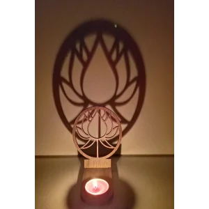 Lotus Çiçeği Figür Kahverengi Ahşap Gölge Mumluk Projeksiyon Biblo – Mum Hediyeli LOT2