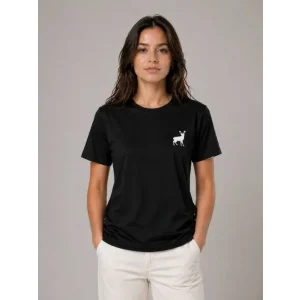 Minimal Geyik Logolu Tişört Bisiklet Yaka Kısa Kol Yazlık T-Shirt - Siyah