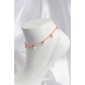 Pembe Renk Boncuklu Papatya Motifli Halhal - TJ-HH1668
