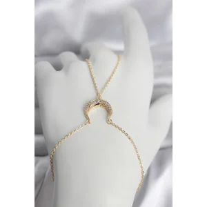 Pirinç Gold Renk Hilal Model Zirkon Taşlı Kadın Şahmeran - TJ-SN751