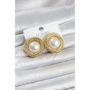 Pirinç Gold Renk Sarmal Model İncili Kadın Küpe - TJ-BKP11778