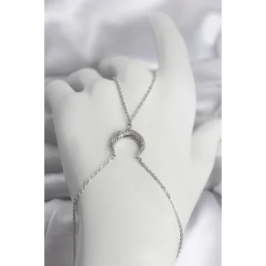 Pirinç Gümüş Renk Hilal Model Zirkon Taşlı Kadın Şahmeran - TJ-SN750