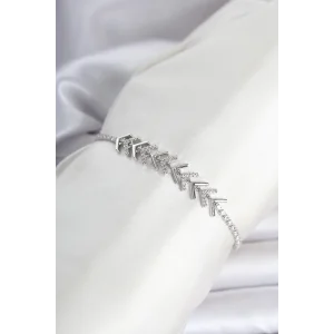 Pirinç Gümüş Renk Zirkon Taşlı Çavuş Model Su Yolu Kadın Bileklik