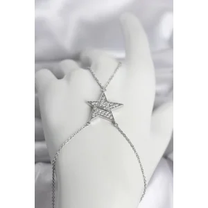 Pirinç Gümüş Renk Zirkon Taşlı Yıldız Model Kadın Şahmeran - TJ-SN758