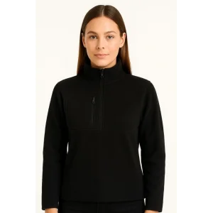 Polar Kazak – Dik Yaka, Yarım Fermuarlı, Fermuarlı Göğüs Cepli, Siyah Biyeli, Kışlık Rahat Regular Fit Günlük Model - Siyah