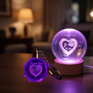 Renk Değiştiren I Love You Cam Küre Ve Kristal Anahtarlık