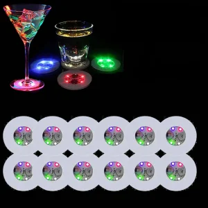 Renkli LED Işıklı Bardak Altlığı - Dekoratif 12 Adet Pilli