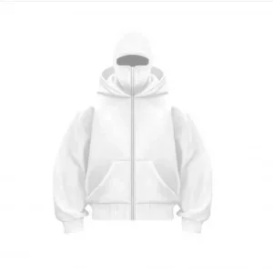 Samuray Ninja Çift Kapşonlu ZIP Fermuarlı Kanguru Çepli Tam Fermuarlı Hoodie Swetshirt - Beyaz