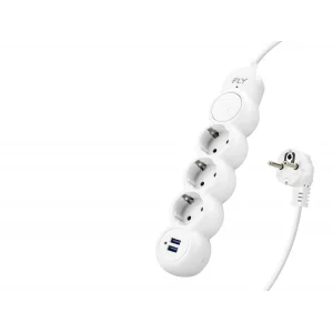 Termal Akım Korumalı Uzatma Kablosu 3 Priz + 2X Usb 2.1A Anahtarlı 2 M - Beyaz 3393-01