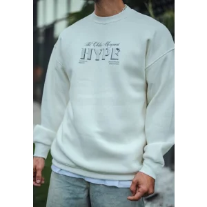 Üç İplik Bisiklet Yaka Baskılı SweatShirt - Beyaz