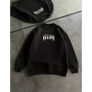 Üç İplik Bisiklet Yaka Baskılı SweatShirt - Siyah