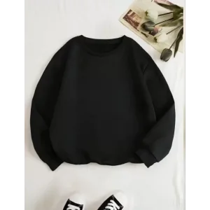 Üç İplik Biskilet Yaka Basic SweatShirt - Siyah