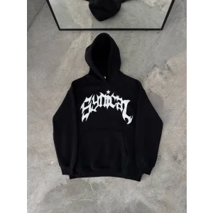 Üç İplik Kapşonlu Baskılı Oversize SweatShirt- Siyah