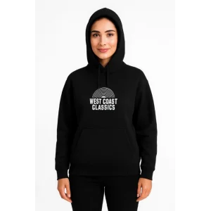 Üç İplik Kapüşonlu Ön Ve Arka Baskılı SweatShirt Hoodie - Siyah