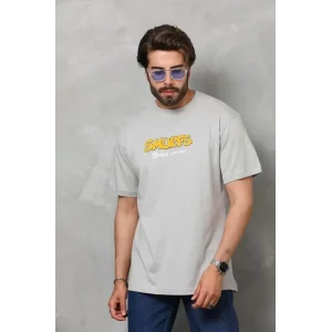 Unisex Basic Bisiklet Yaka Oversize T-Shirt - Gri