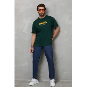 Unisex Basic Bisiklet Yaka Oversize T-Shirt - Yeşil