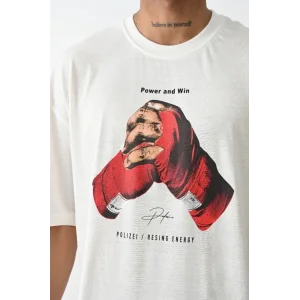 Unisex Baskılı Oversize T-Shirt - Beyaz