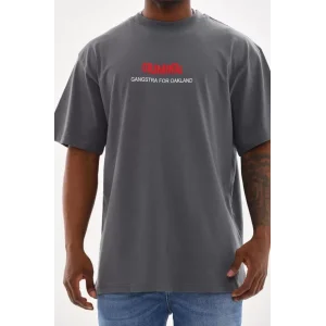 Unisex Baskılı Oversize T-Shirt - Füme