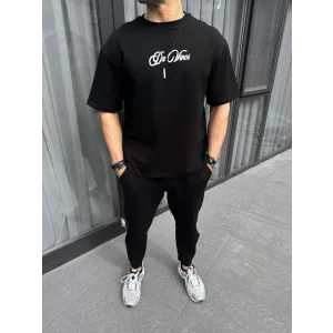 Unisex Baskılı Oversize T-Shirt - Siyah
