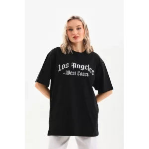 Unisex Baskılı Oversize T-Shirt - Siyah