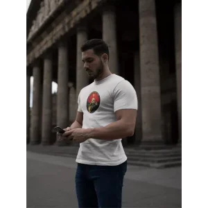 Unisex Bisiklet Yaka Baskılı Oversize T-Shirt - Beyaz