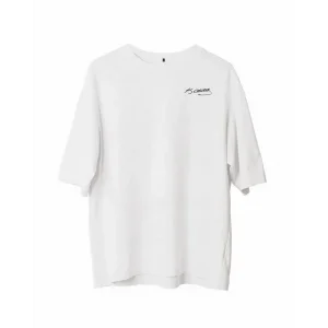 Unisex Bisiklet Yaka Baskılı Oversize T-Shirt - Beyaz