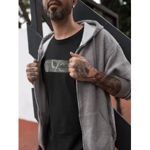 Unisex Bisiklet Yaka Baskılı Oversize T-Shirt - Siyah