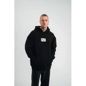 Unisex Kapşonlu Uzun Kol Patchli Nakışlı SweatShirt - Siyah