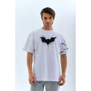 Unisex Ön Ve Kol Baskılı Oversize T-shirt - Beyaz