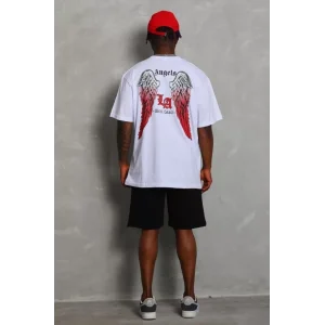 Unisex Oversize Baskılı Bisiklet Yaka T-Shirt - Beyaz