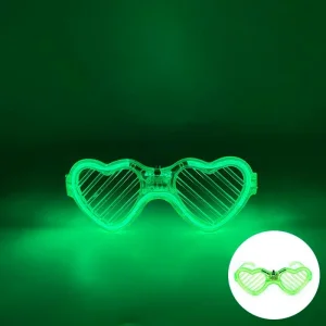 Yeşil LED Işıklı Kalp Gözlük – 3 Modlu Parti & Glow Gözlüğü