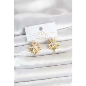 Zirkon Taşlı Pirinç Gold Renk Kutup Yıldızı Kadın Küpe