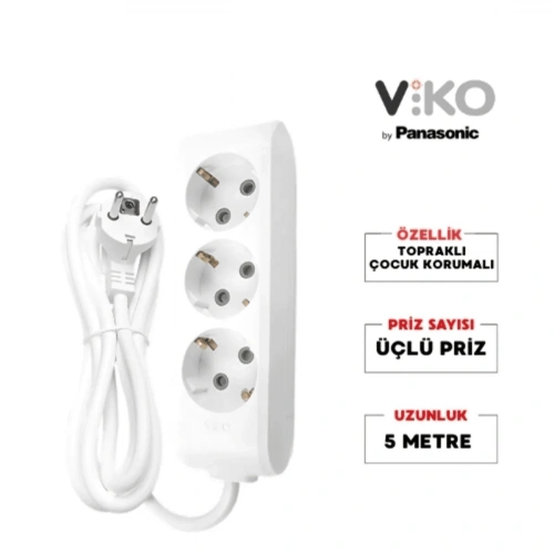 Viko Multi-let 3lü Topraklı Çocuk Korumalı 2 Metre Kablolu Grup Priz