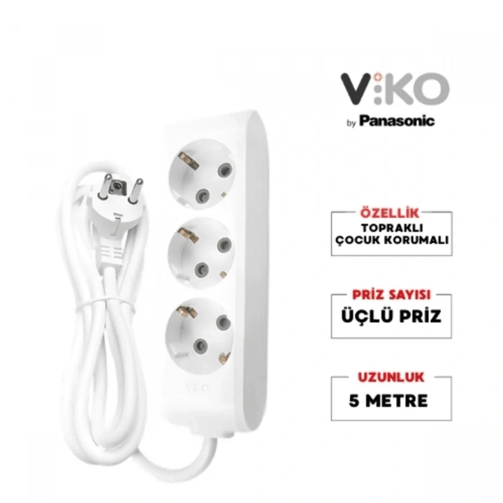 Viko Multi-let 3lü Topraklı Çocuk Korumalı 2 Metre Kablolu Grup Priz