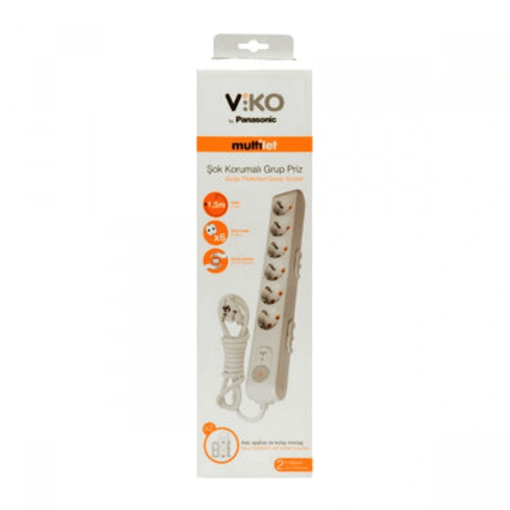 Viko Multi-let Şok Korumalı 6lı Grup Priz Anahtarlı 1,5mt Kablolu