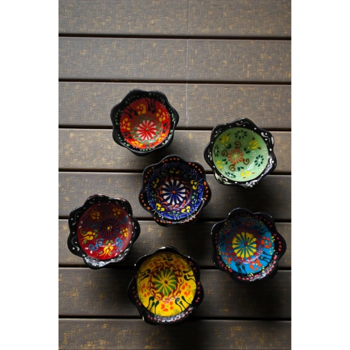 6lı Çeşitli Çini işlemeli Sosluk Çerezlik Sunumluk Kase Tabak