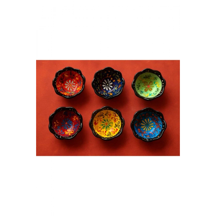 6lı Çeşitli Çini işlemeli Sosluk Çerezlik Sunumluk Kase Tabak