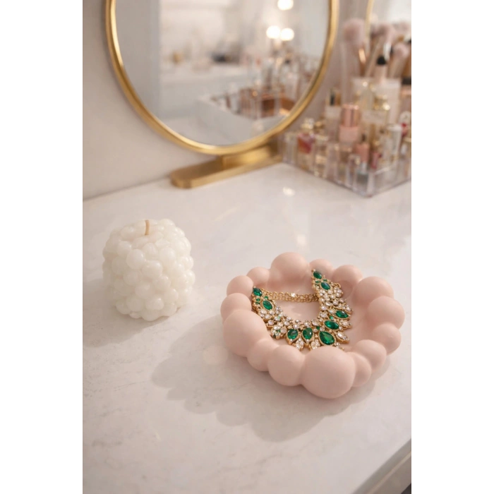 Pembe Bubble Mumluk/ Kolye, Küpe Organizeri & Beyaz Bubble Mum-Yatak Odası Dekoru