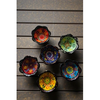 6lı Çeşitli Çini işlemeli Sosluk Çerezlik Sunumluk Kase Tabak