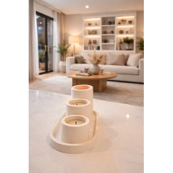 Minimal 3lü Dekoratif Mum Seti (Tepsi ve 3 Adet Tealight Mum Dahildir)