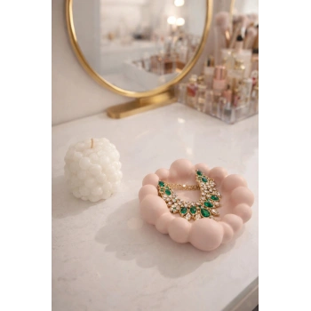 Pembe Bubble Mumluk/ Kolye, Küpe Organizeri & Beyaz Bubble Mum-Yatak Odası Dekoru