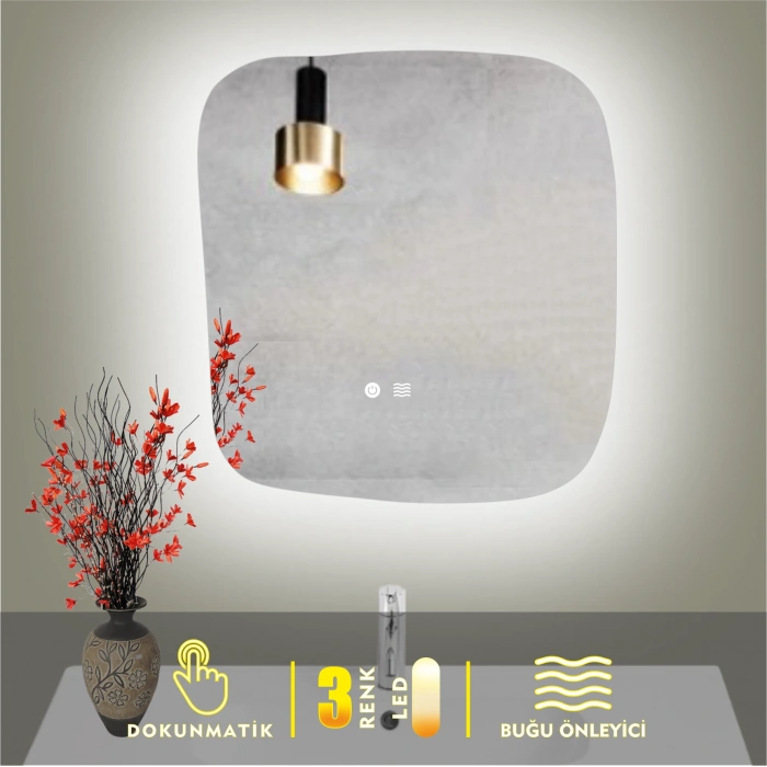 3 RENK IŞIK AYARLI DOKUNMATİK BUĞU ÖNLEYİCİ ASİMETRİK LEDLİ AYNA