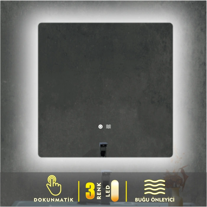 3 RENK IŞIK AYARLI DOKUNMATİK BUĞU ÖNLEYİCİ KARE LEDLİ AYNA