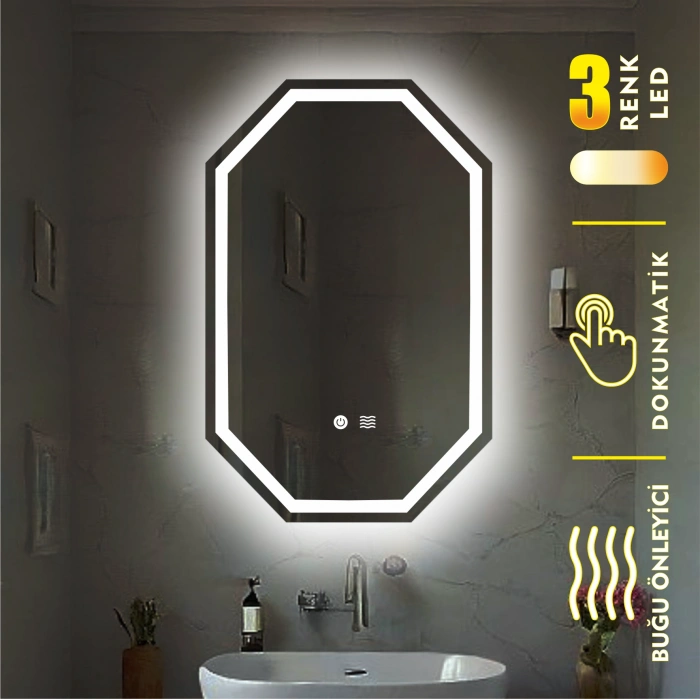 LASER SANDBLASTED LED OCTAGONAL MIRROR