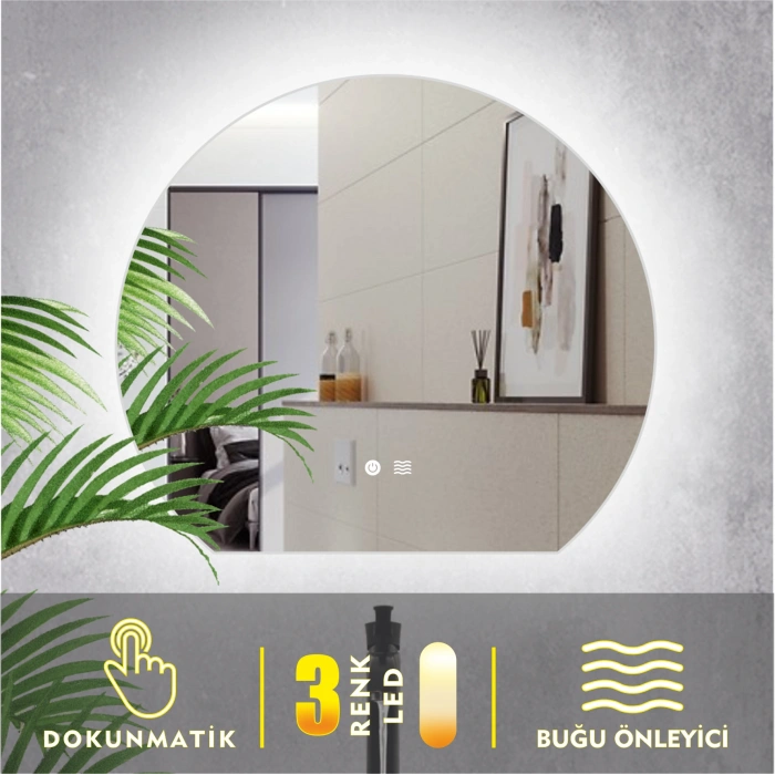 3 RENK IŞIK AYARLI DOKUNMATİK BUĞU ÖNLEYİCİ LEDLİ AYNA