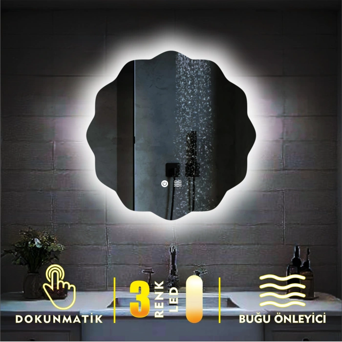 3 RENK IŞIK AYARLI DOKUNMATİK BUĞU ÖNLEYİCİ LEDLİ AYNA