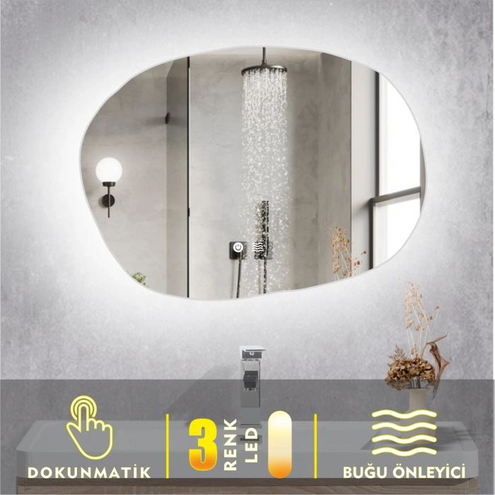 3 RENK IŞIK AYARLI DOKUNMATİK BUĞU ÖNLEYİCİ LEDLİ AYNA