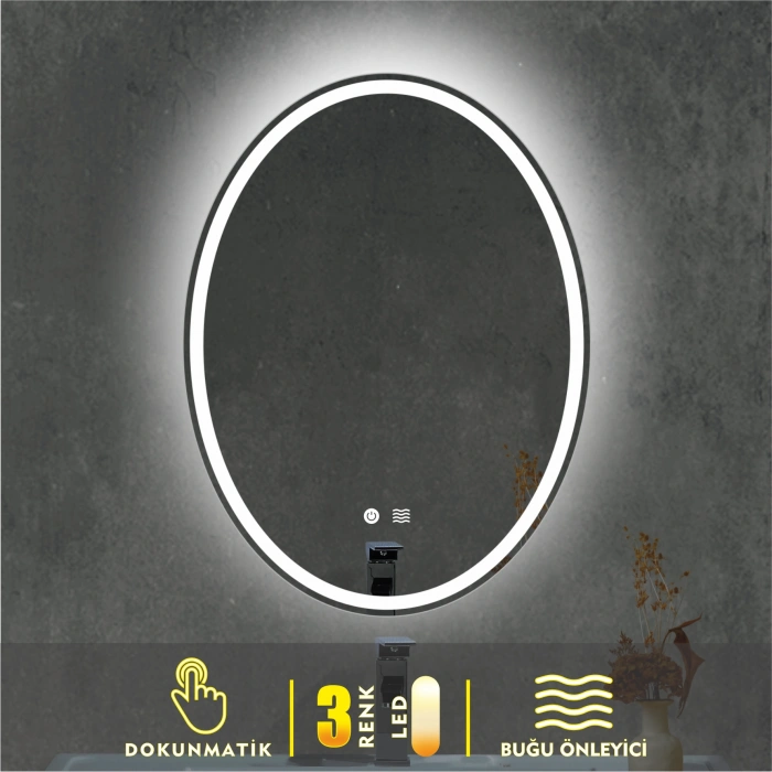 3 RENK IŞIK AYARLI DOKUNMATİK BUĞU ÖNLEYİCİ LEDLİ AYNA