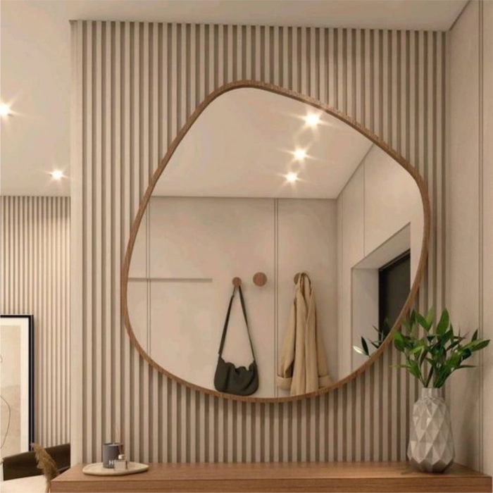LED MIRROR WITH NATURAL WOODEN FRAME